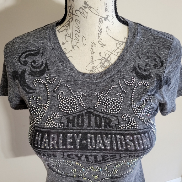 Harley Davidson Heather Grey Embellished Tee - Picture 3 of 4